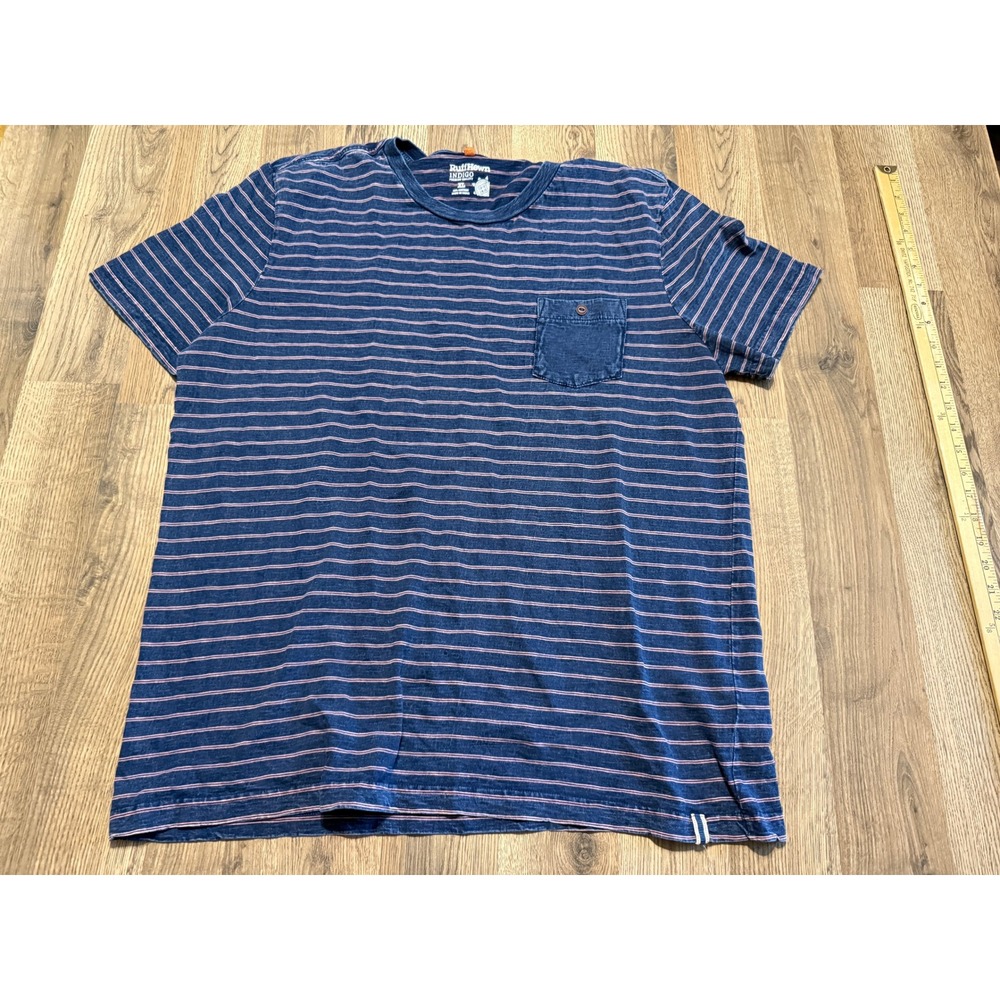 RuffHewn Indigo T-Shirt Mens XL Blue Adult Striped Pocket Short Sleeve Excellent